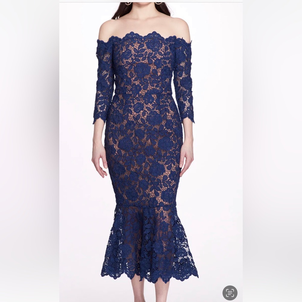 Marchesa Notte blue navy lace gown. Size 6